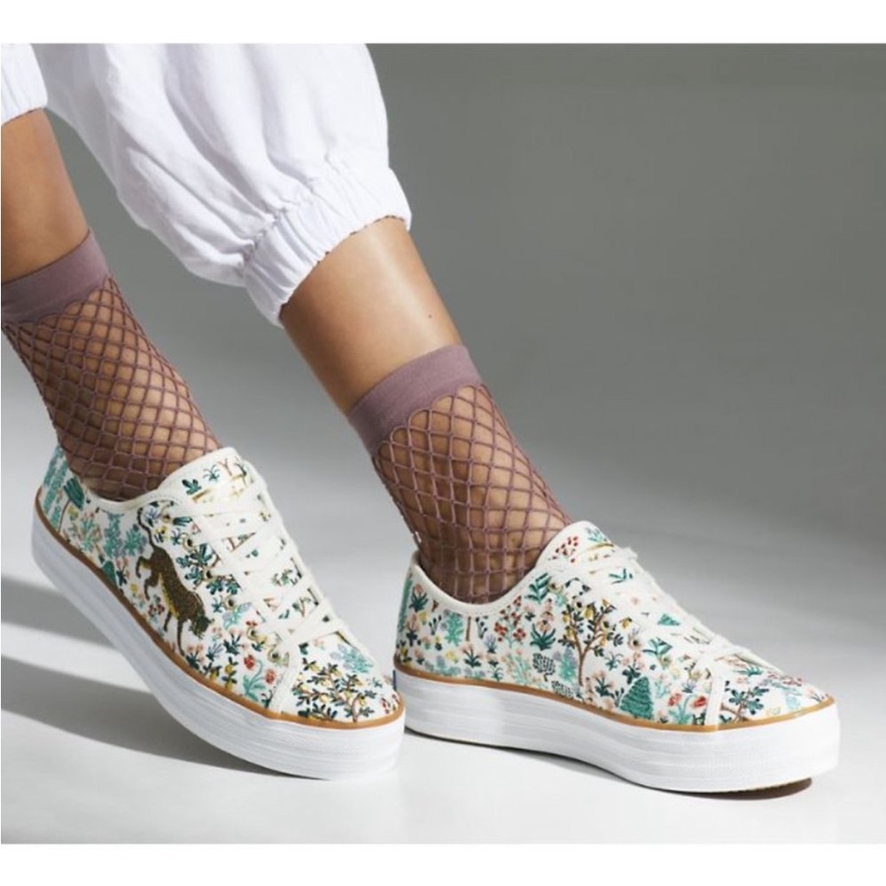 Keds x Rifle Paper Co. Triple Kick Menagerie Embroidered Cream Sneakers